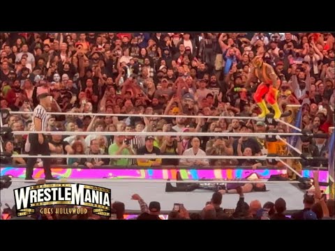 Bad Bunny helps Rey Mysterio defeat Dominik at Wrestlemania 39!