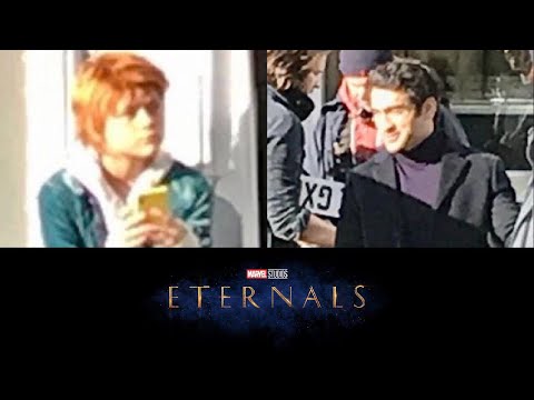 Kumail Nanjiani as Kingo & Lia McHugh as Sprite on set of ‘Eternals’ First Look Set Photos!