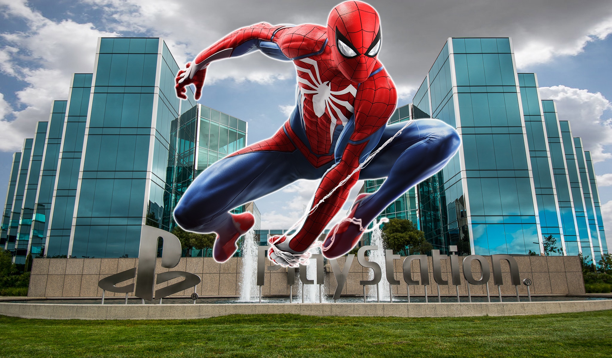 The PlayStation Headquarters Transforms With Huge Glowing Spider-Man PS4 Mural