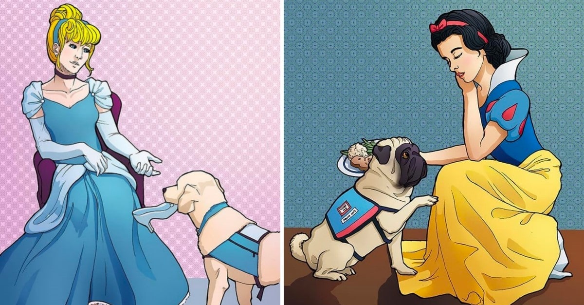 ARTIST IMAGINES DISNEY PRINCESSES WITH ‘SERVICE DOGS’ TO RAISE AWARENESS FOR DISABLED PEOPLE