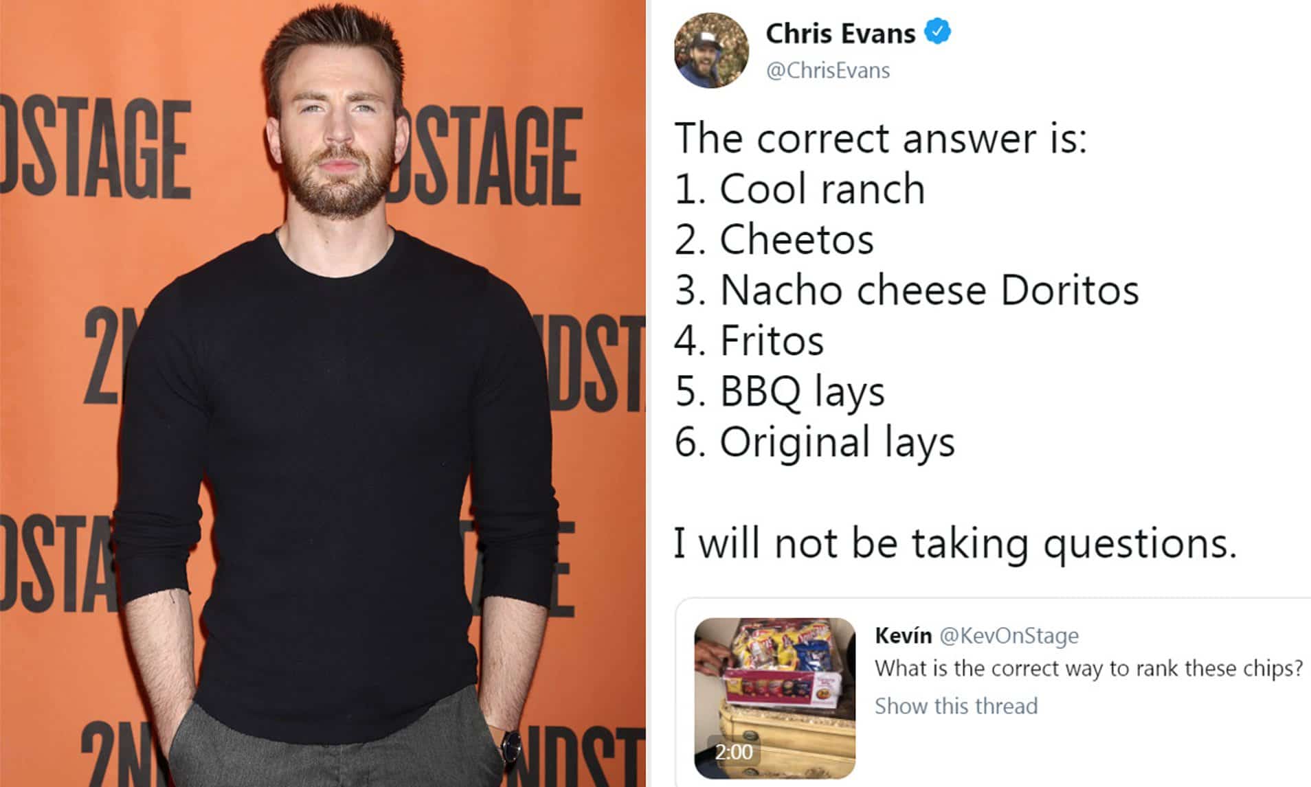 MCU Star Chris Evans Faces Twitter Storm With his Favourite Crisps Ranking