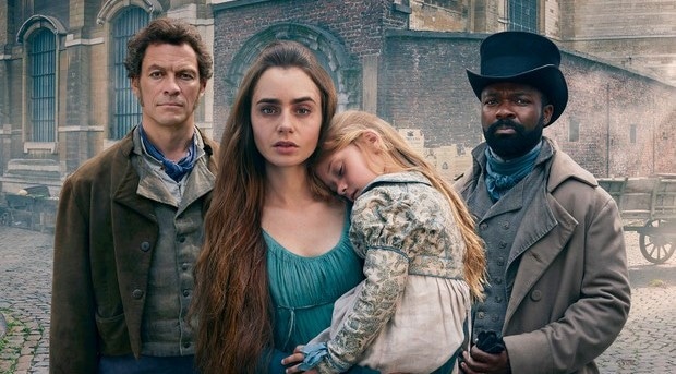 WARNING: Embargoed for publication until 00:00:01 on 11/12/2018 - Programme Name: Les Miserables - TX: n/a - Episode: Les Miserables - Generic Portraits (No. 1) - Picture Shows: **EMBARGOED FOR PUBLICATION UNTIL 00:01 HRS ON TUESDAY 11TH DECEMBER 2018** Jean Valjean (DOMINIC WEST), Fantine (LILY COLLINS), Javert (DAVID OYELOWO) - (C) BBC/Lookout Point - Photographer: Mitch Jenkins