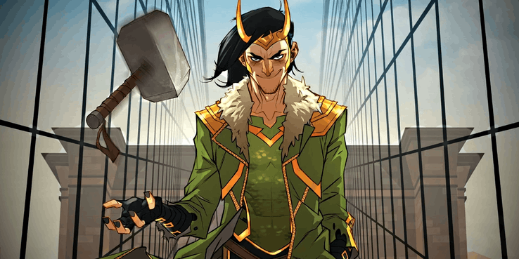 Loki with Mjolnir New Comic Cover