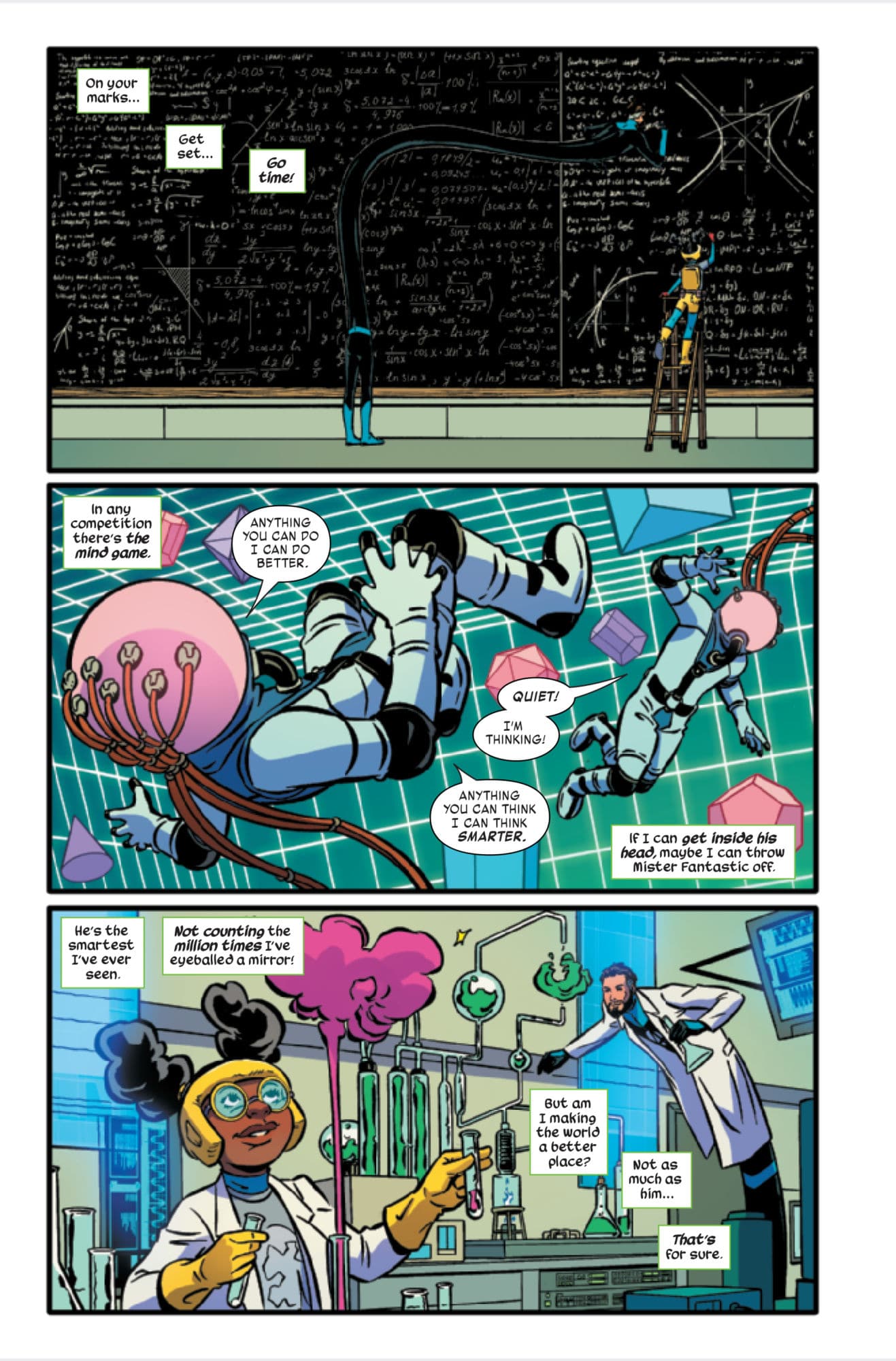 Moon Girl goes head-to-head in a battle of brains with Reed Richards. Pic courtesy: bleedingcool.com