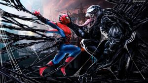 spiderman vs venom digital art sf