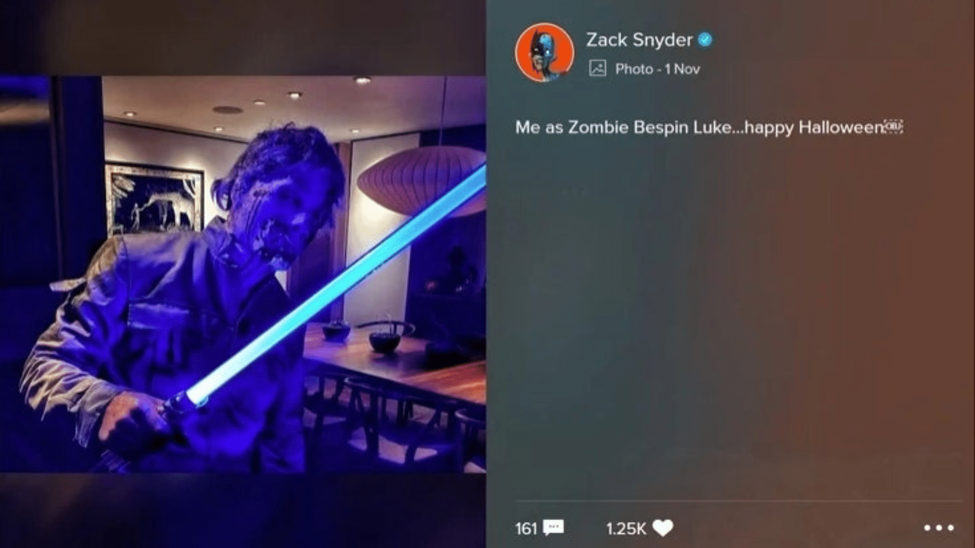 Zack Snyder as Zombie Luke Skywalker for Halloween