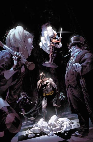 Can you spot Punchline? Just look to Batman's left. Pic courtesy: bleedingcool.com 