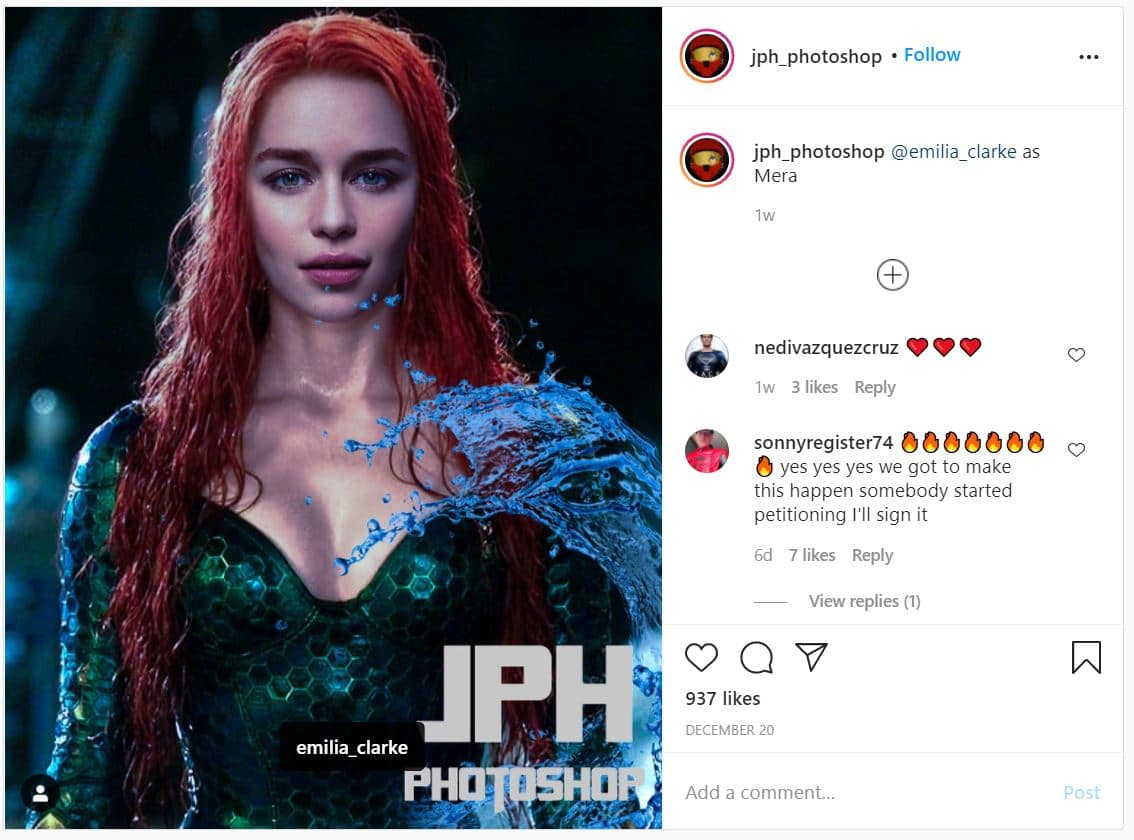 Aquaman 2 Amber Heard Gets Replaced By Emilia Clarke In New Fan Art Animated Times