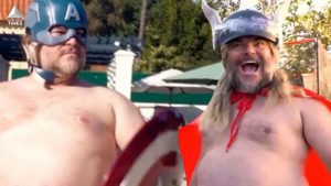 Jack Black Celebrating His Vaccination Like an Avenger