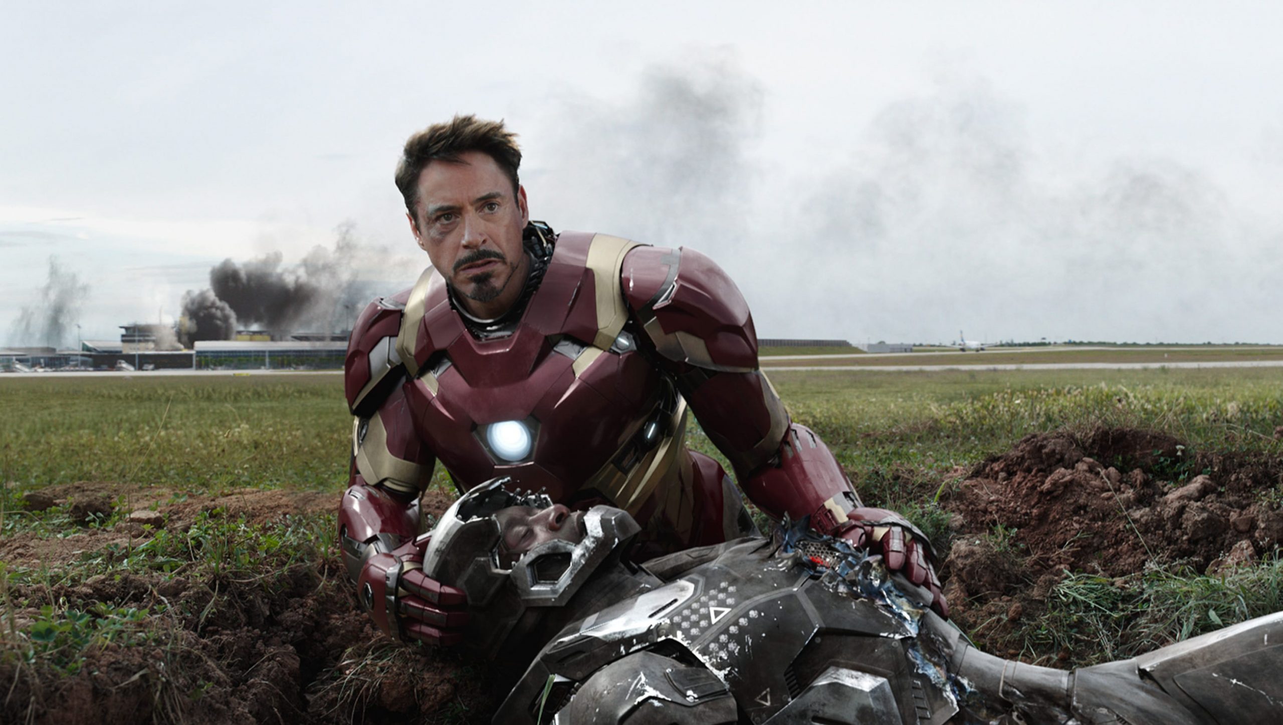 Robert Downey Jr's Iron Man in Captain American: Civil War.