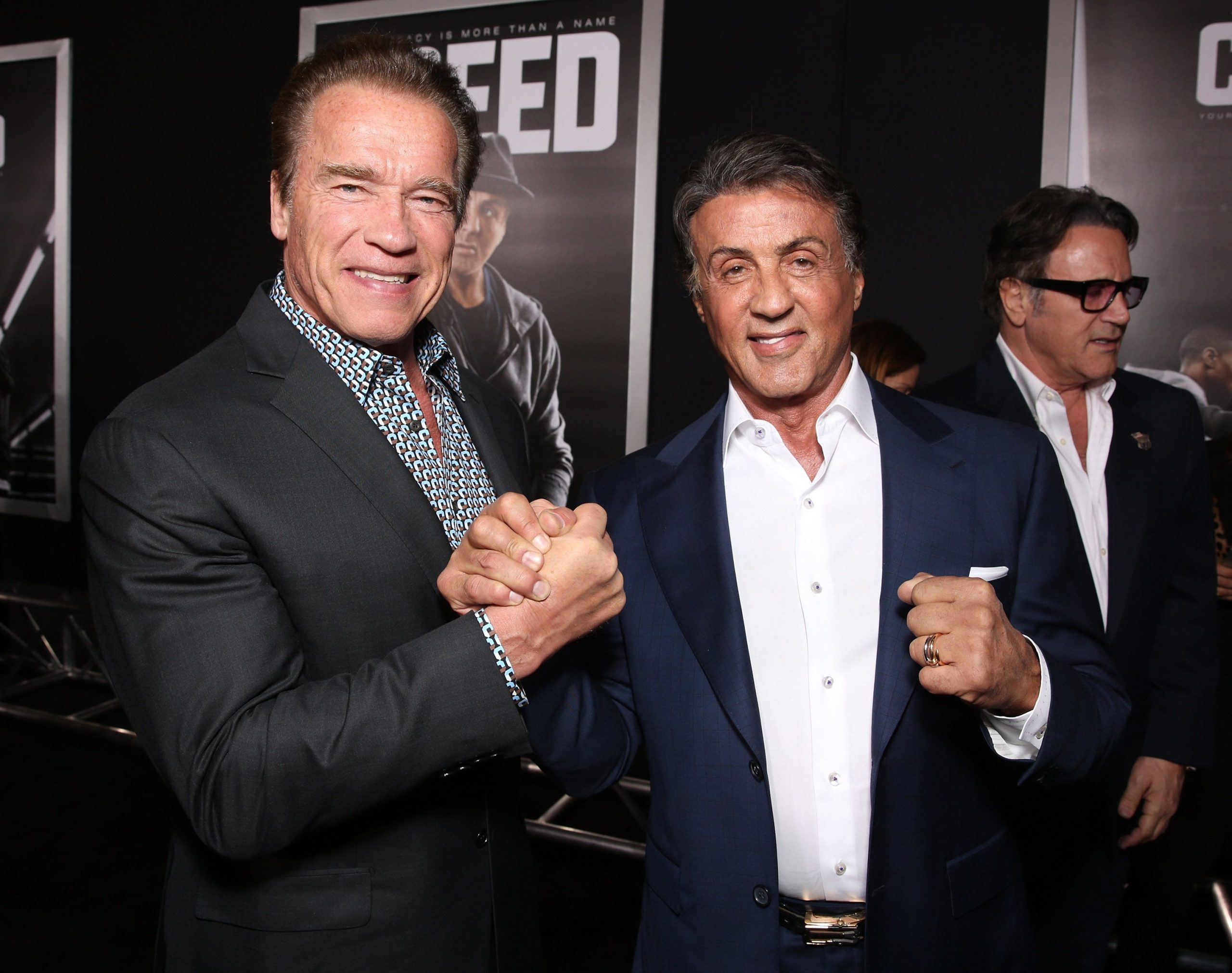 Arnold at Stallone's movie premiere.