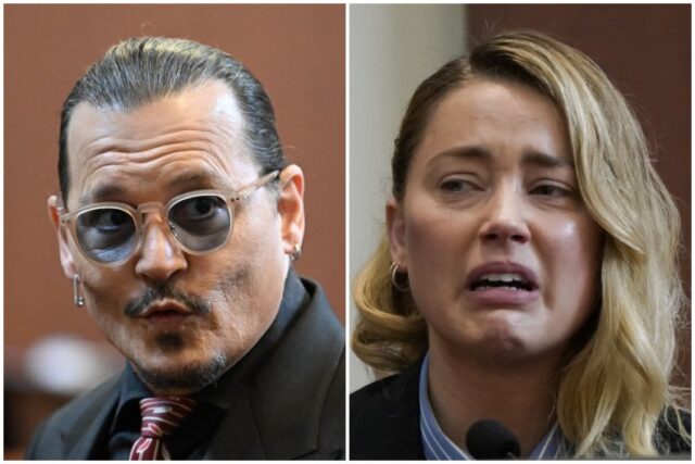 Depp and Heard at the defamation case court trial.