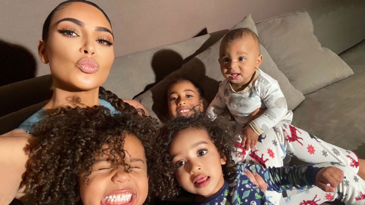 Kim Kardashian with her kids