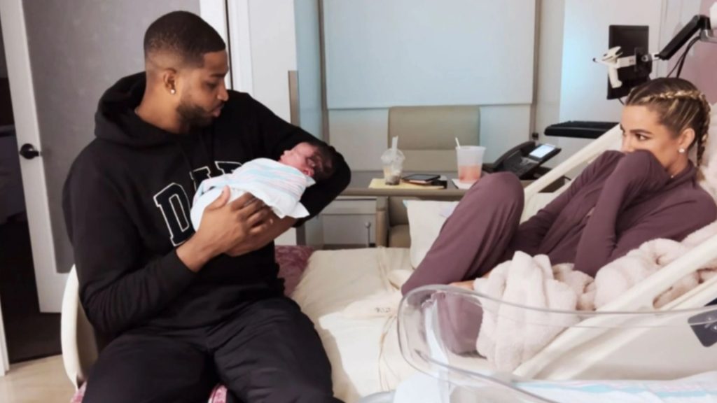 Khloe Kardashian and Tristan Thompson with their baby boy