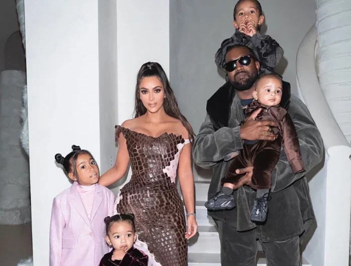 Kim Kardashian and Kanye West with their kids