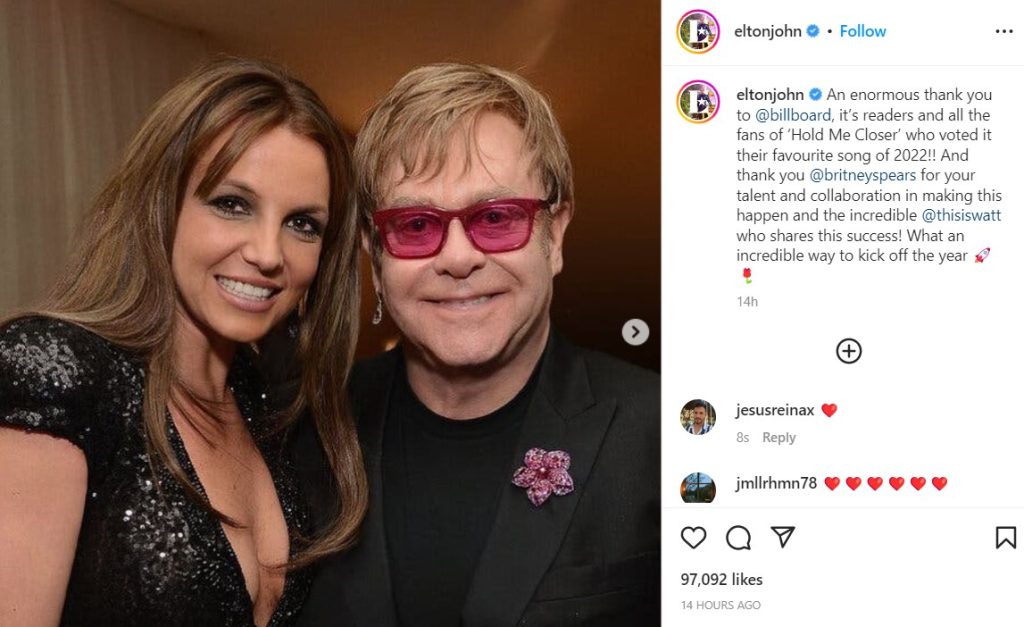 Elton John's Thank You post