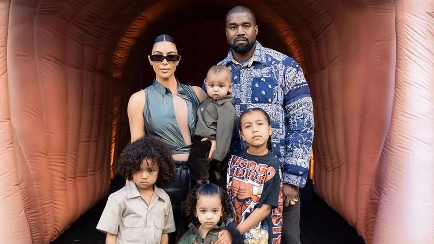 Kanye West with his children and ex-wife Kim Kardashian