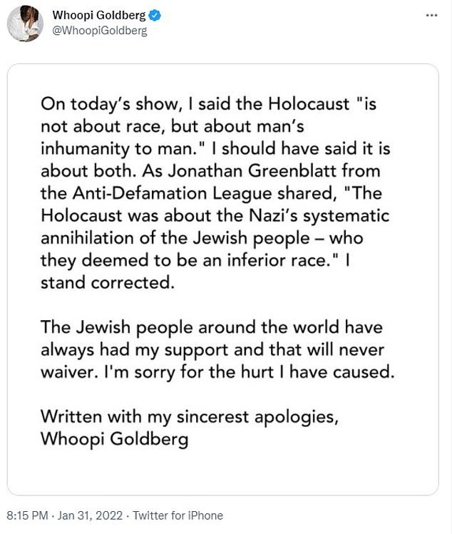 Whoopi Goldberg's apology