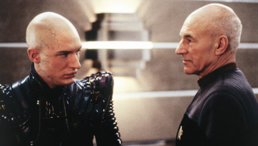 Tom Hardy and Patrick Stewart in Star Trek