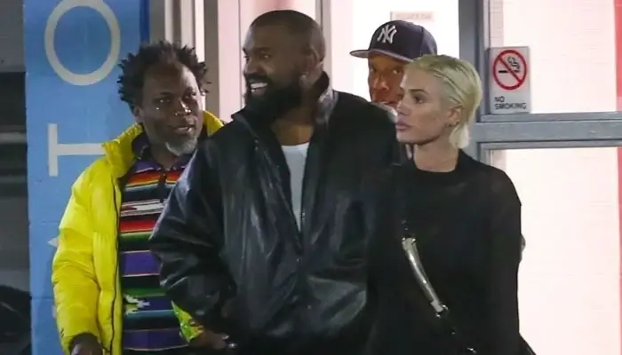 Bianca Censori and Kanye West outside the theatre