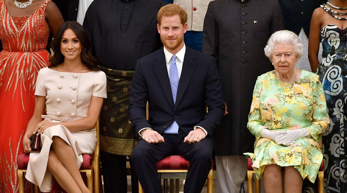 Prince Harry with Meghan Markle and Late Queen Elizabeth II