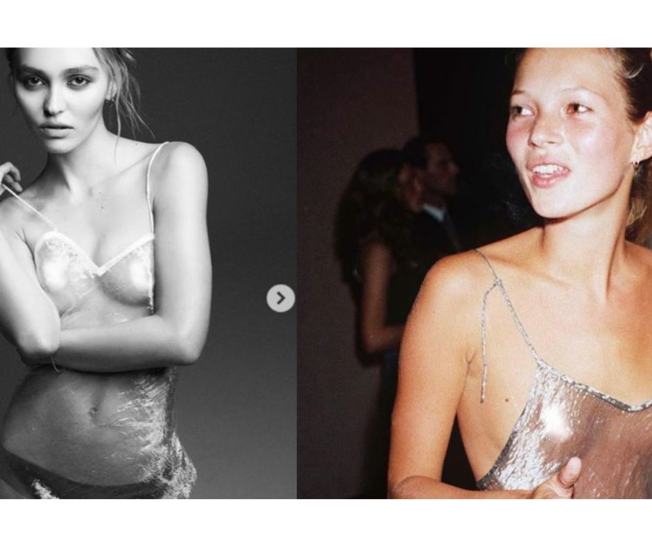 Lily Rose Depp imitates Kate Moss's look for her new i-D magazine cover shoot.