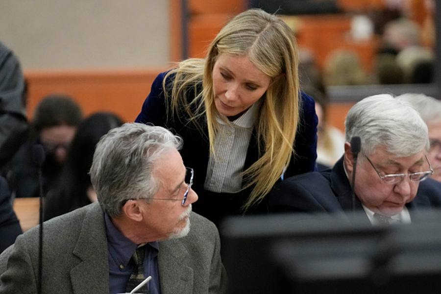 Actor Gwyneth Paltrow speaks to Terry Sanderson after the verdict