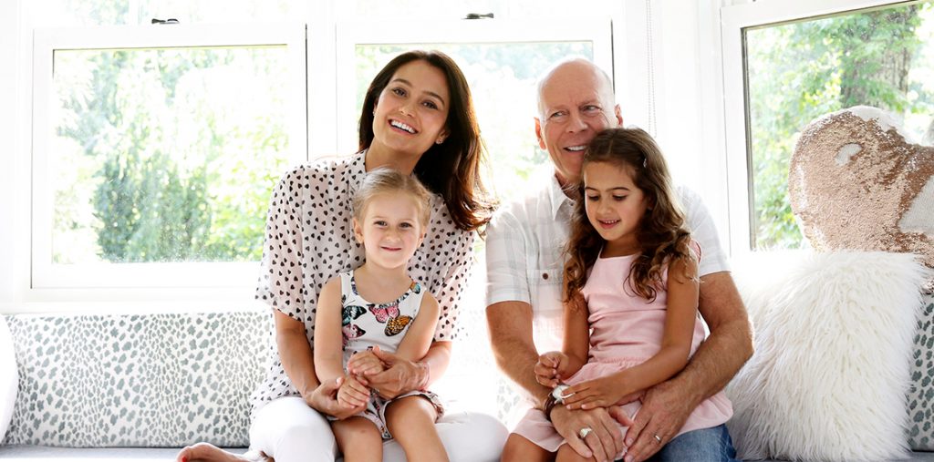 Emma Heming and Bruce Willis along with their kids.