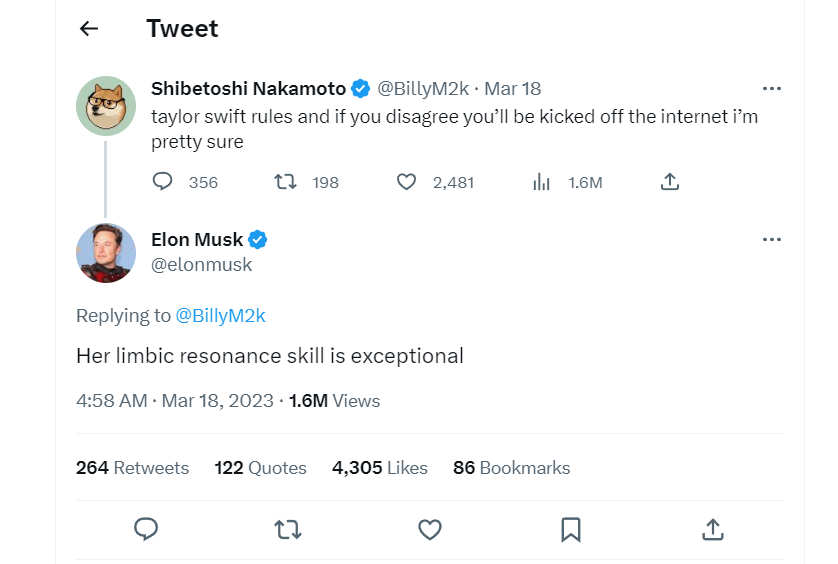 "Don't ever tweet to Taylor again": "Creep" Elon Musk Angers Taylor Swift's Fans After Suspicious Tweet About the Pop Star 3 via Twitter