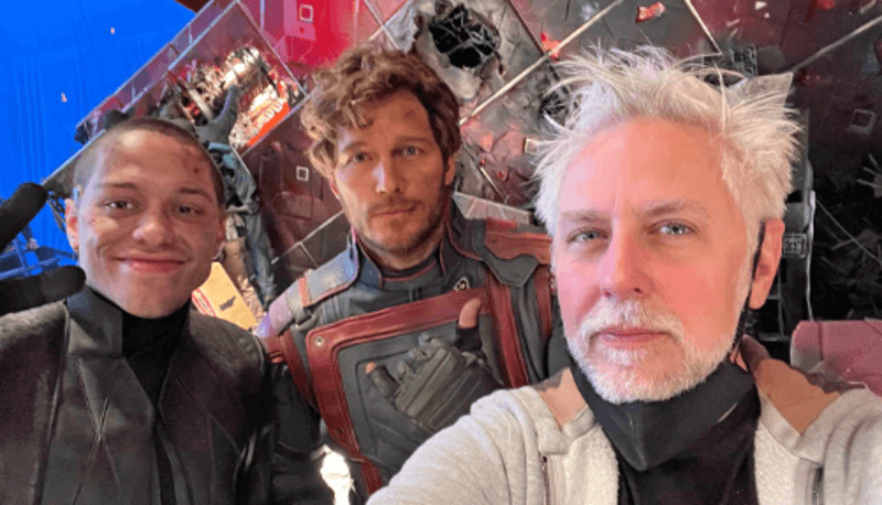 Pete Davidson and Chris Pratt with James Gunn
