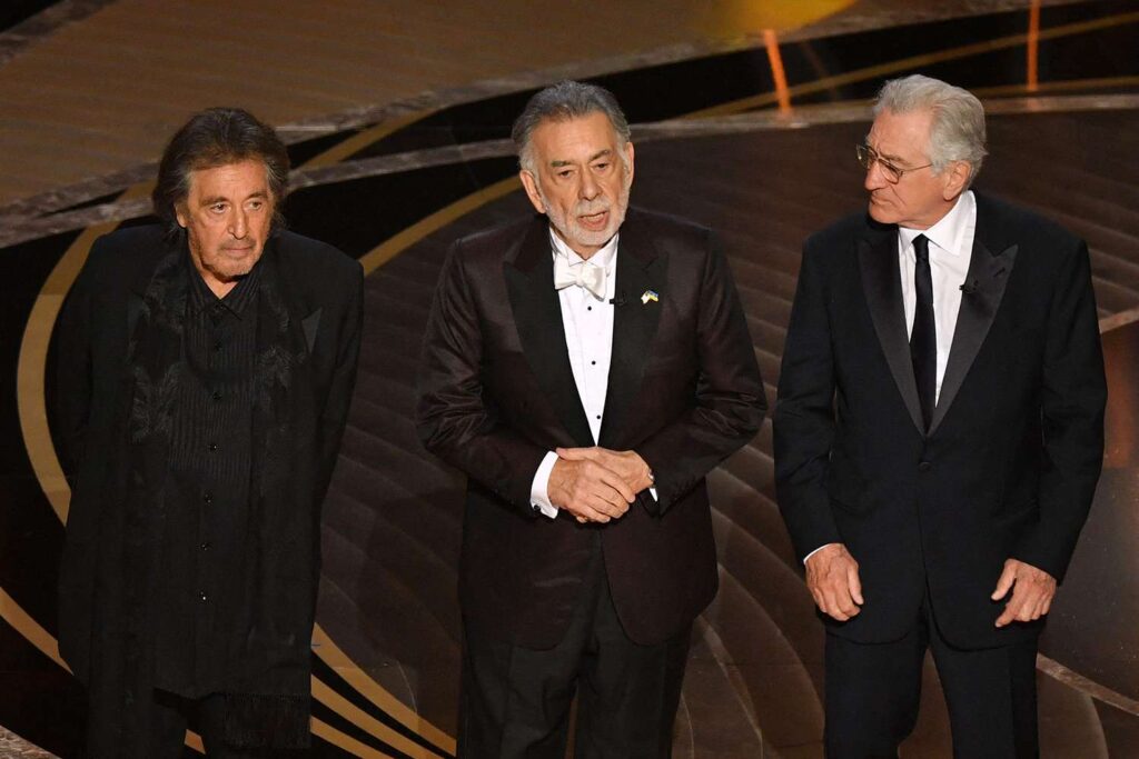 Al Pacino along with Robert DeNiro and Francis ford Coppola at the 94th annual Academy Awards