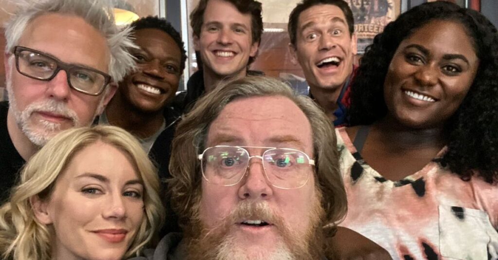 James Gunn with the cast of Peacemaker 