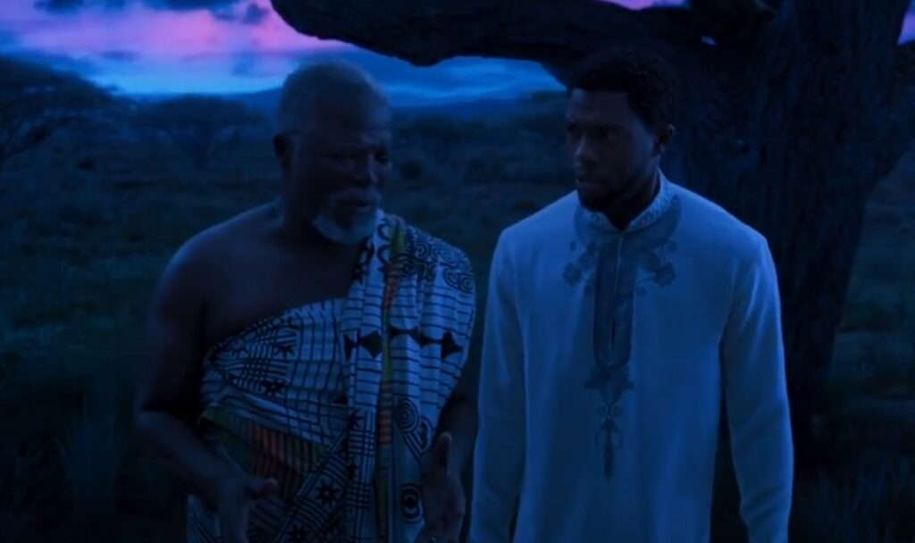 T'Chaka and T'Challa in the ancestral plane in Black Panther